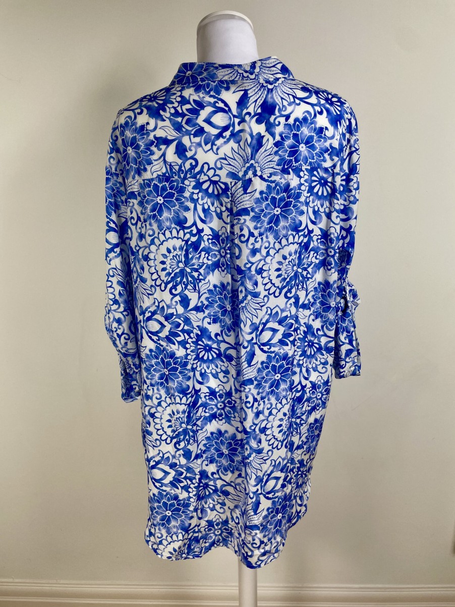 La Maison Blouses And Tops | Blue & White Longline Shirt / Tunic - La Maison