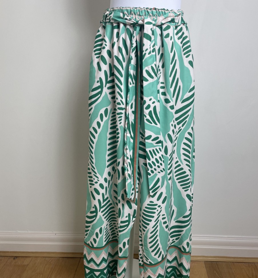 La Maison Trousers | Green Print Wide Leg Trousers - La Maison