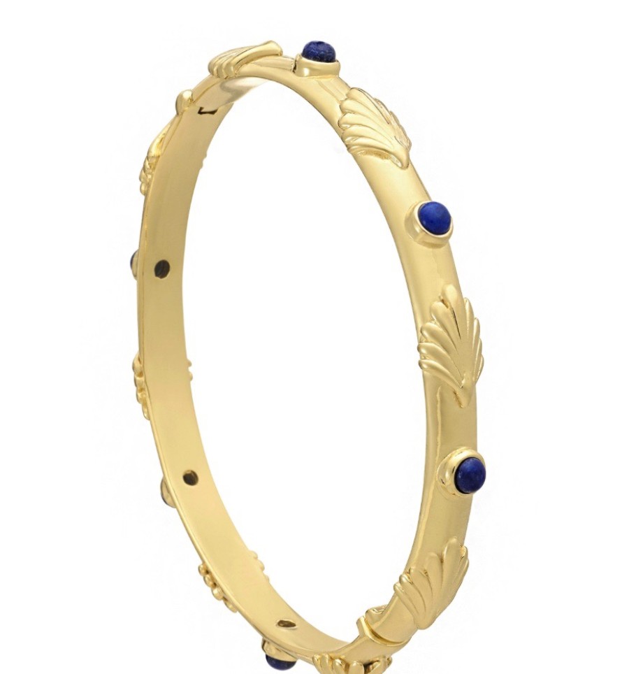 La Maison Bracelets | Azuni Palm Leaf Motif And Gemstone Hinged Bangle - La Maison