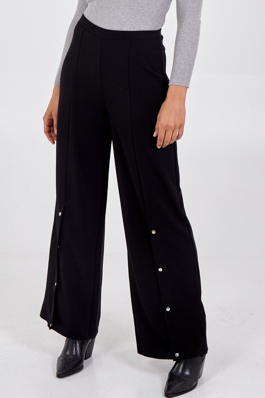 La Maison Trousers | Wide Leg Button Detail Trousers - La Maison