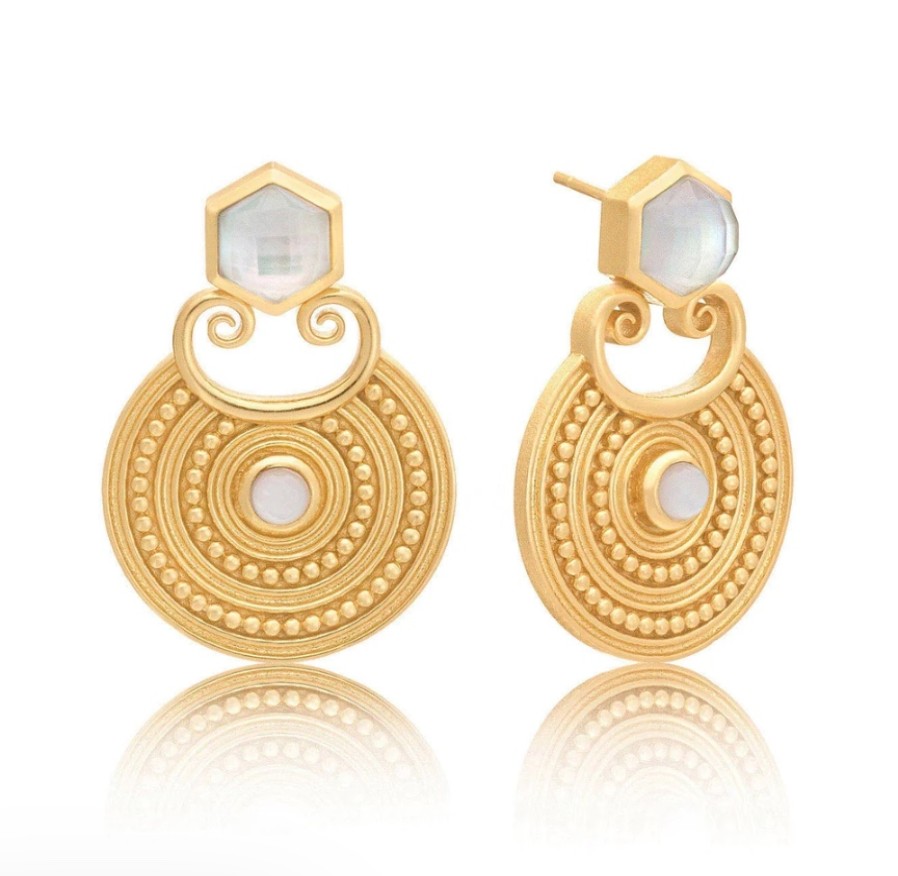 La Maison Earrings | Azuni Thea Statement Disc & Hexagon Gemstone Earrings - La Maison