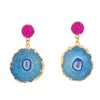 La Maison Earrings | Solar Quartz And Druzy Agate Stone Blue And Pink Earrings - La Maison