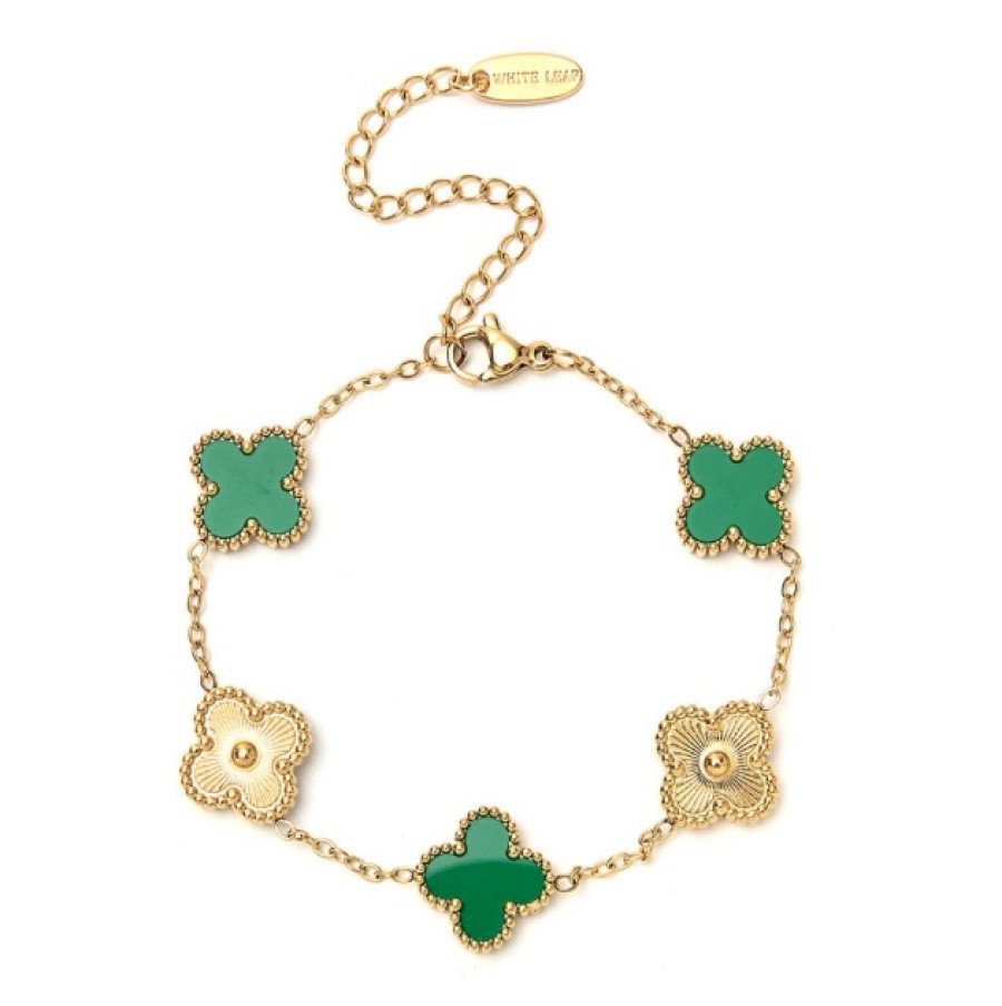 La Maison Bracelets | Envy Alternating Clover Bracelet In Green & Gold - La Maison