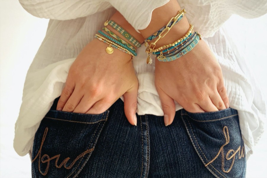 La Maison Bracelets | Venus Point Blue & Gold Beaded Bracelet - La Maison