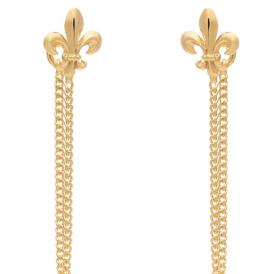 La Maison Earrings | Azuni Fleur De Lys Gold Chain Studs - La Maison