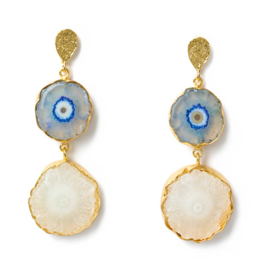 La Maison Earrings | Solar Quartz Blue And White Earrings - La Maison