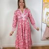 La Maison Dresses And Skirts | Pink & Cream Patterned Long Sleeved Midi Dress - La Maison