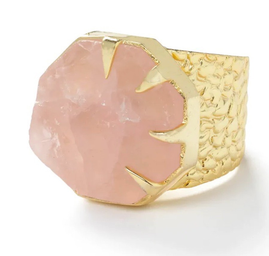 La Maison Rings | Hold On' Rose Quartz Gold Statement Ring - La Maison