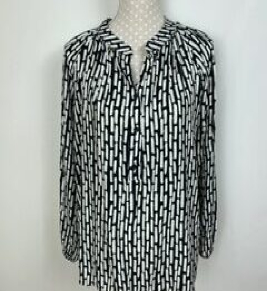 La Maison Blouses And Tops | Zig Zag Print Black & White Striped Blouse - La Maison