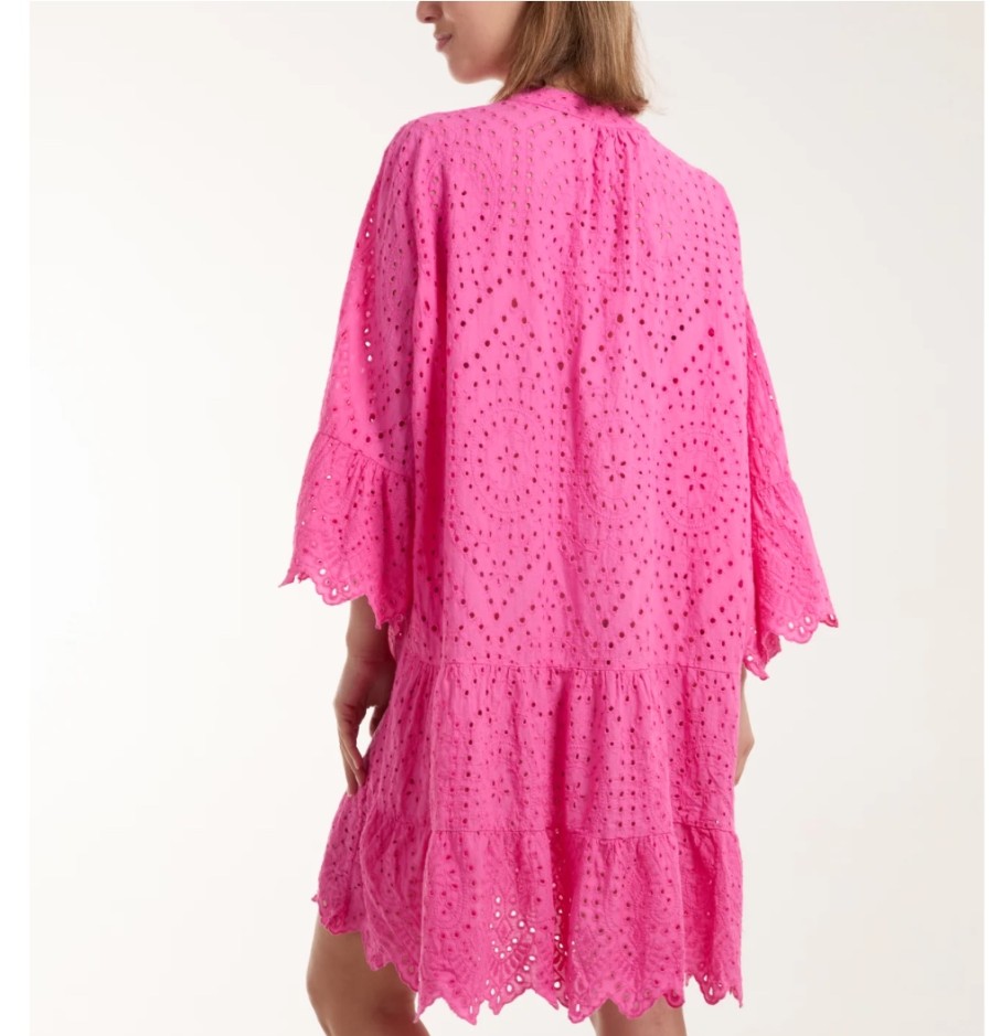 La Maison Dresses And Skirts | Broderie Anglaise Tiered Tunic Dress In Hot Pink - La Maison