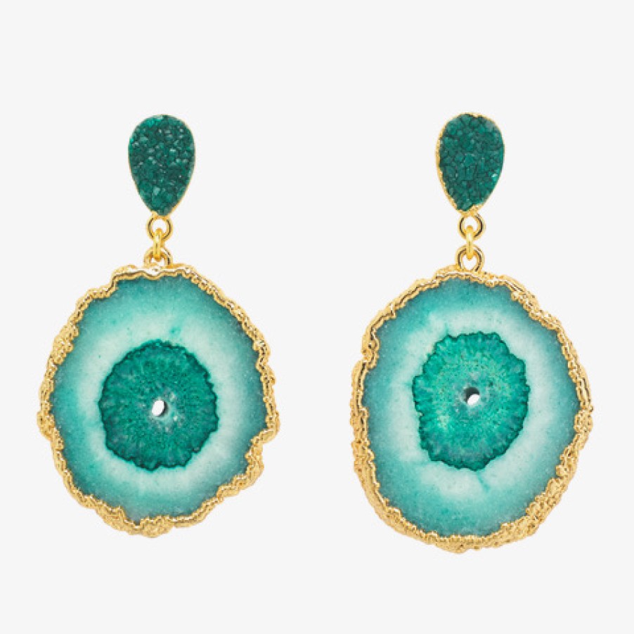 La Maison Earrings | Solar Quartz And Druzy Agate Stone Green Earrings - La Maison