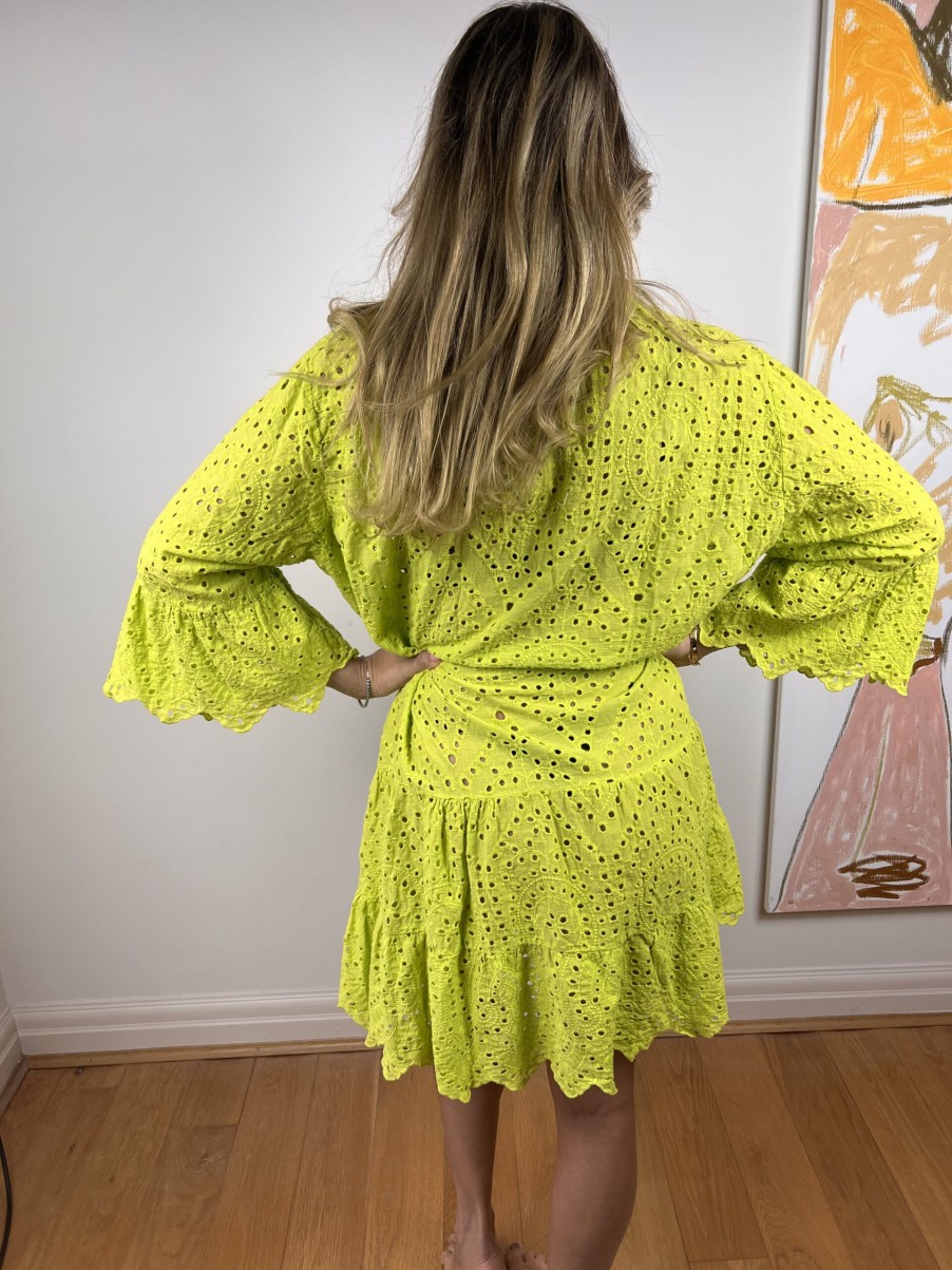 La Maison Dresses And Skirts | Broderie Anglaise Tiered Tunic Dress In Lime Green - La Maison