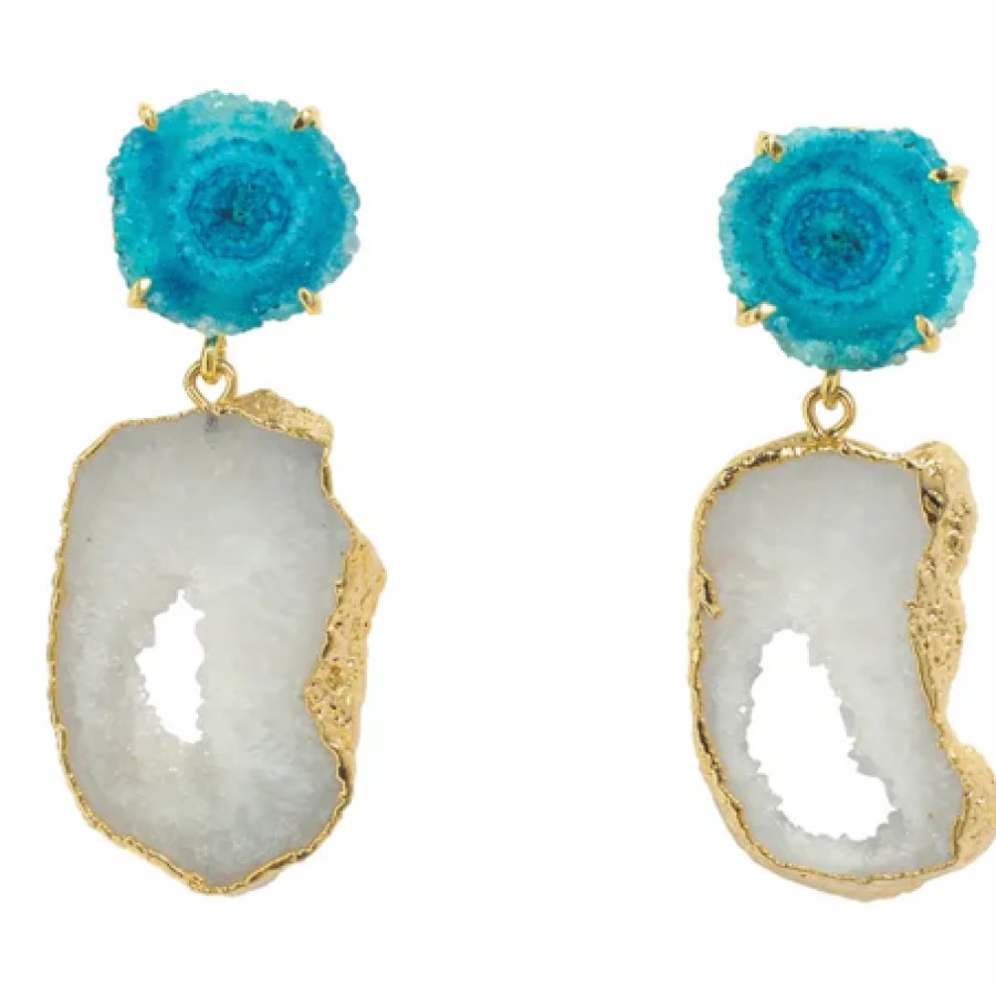 La Maison Earrings | Sky Blue Solar Quartz White Agate Summer Love Statement Earrings - La Maison