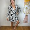 La Maison Dresses And Skirts | Black & White Print Short Wrap Dress - La Maison