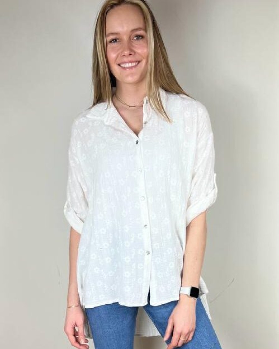 La Maison Blouses And Tops | White Long Cotton Shirt - La Maison