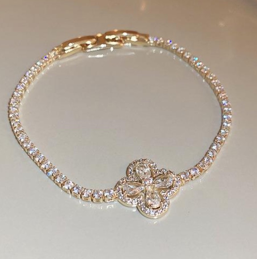 La Maison Bracelets | Envy Cubic Zirconia Clover Bracelet In Gold - La Maison