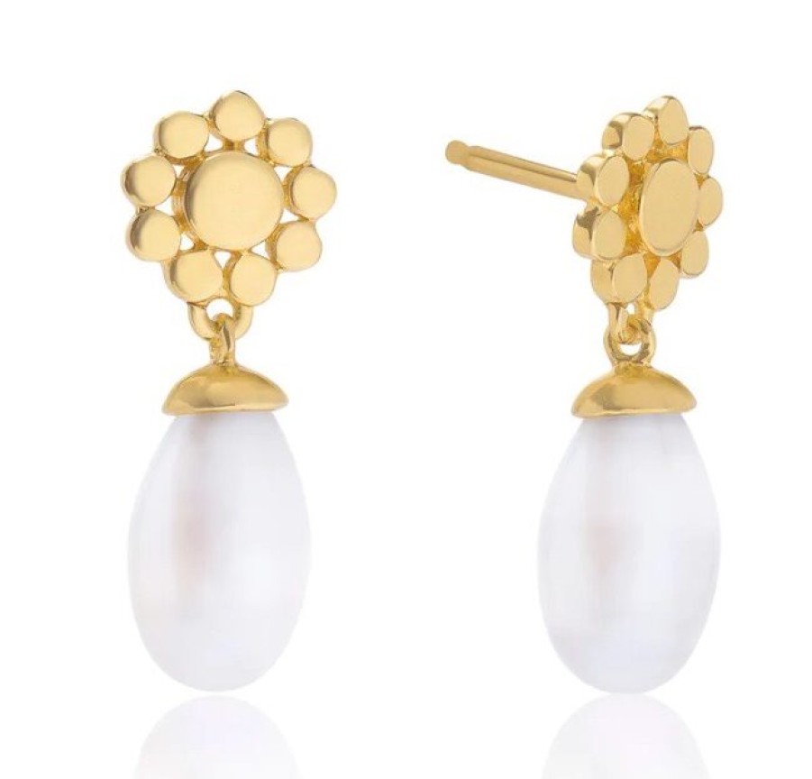 La Maison Earrings | Azuni Drop Pearl And Flower Stud Earrings - La Maison