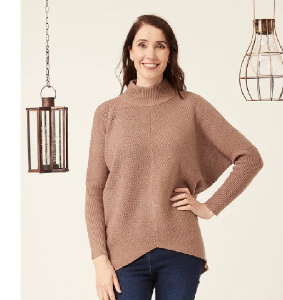 La Maison Knitwear | Taupe Deep Turtle Neck Jumper - La Maison