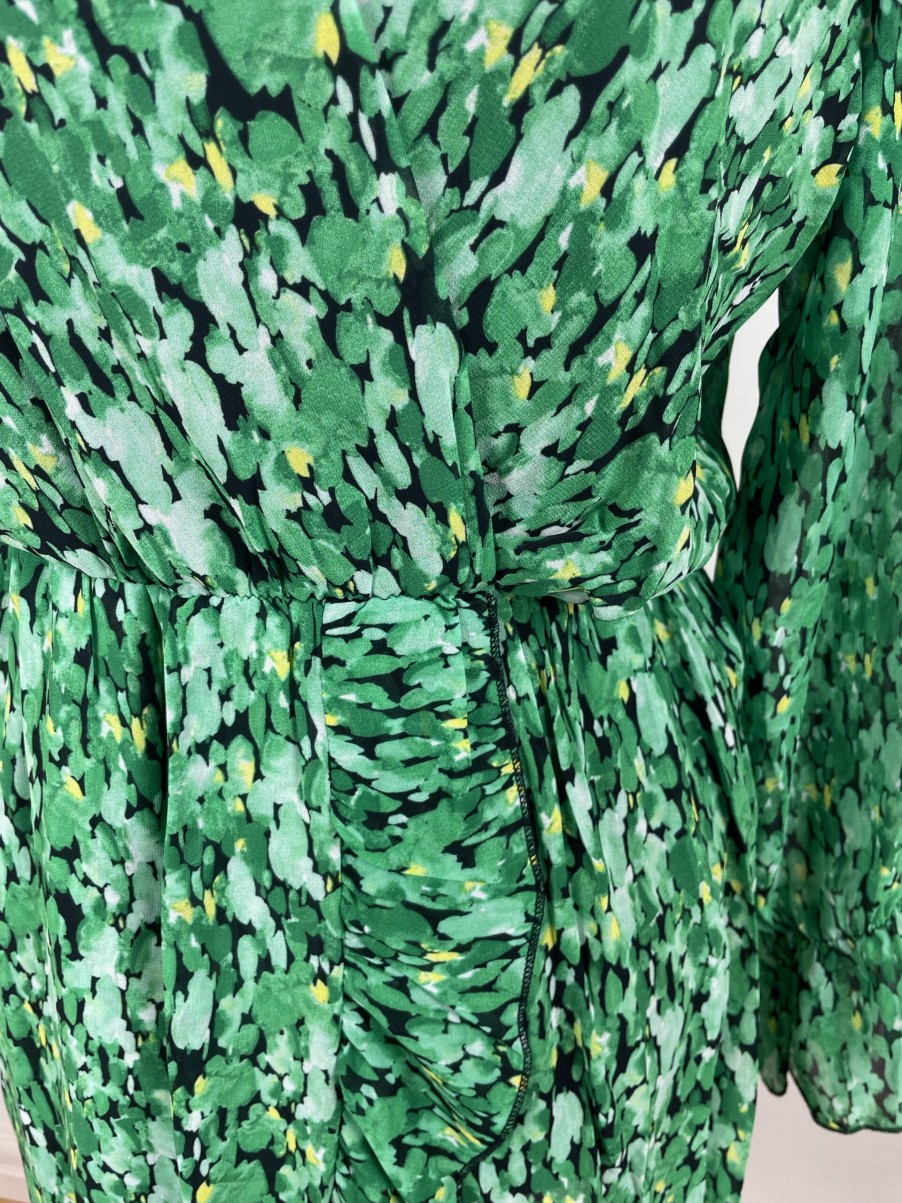 La Maison Dresses And Skirts | Green Print Long Sleeved Short Dress - La Maison