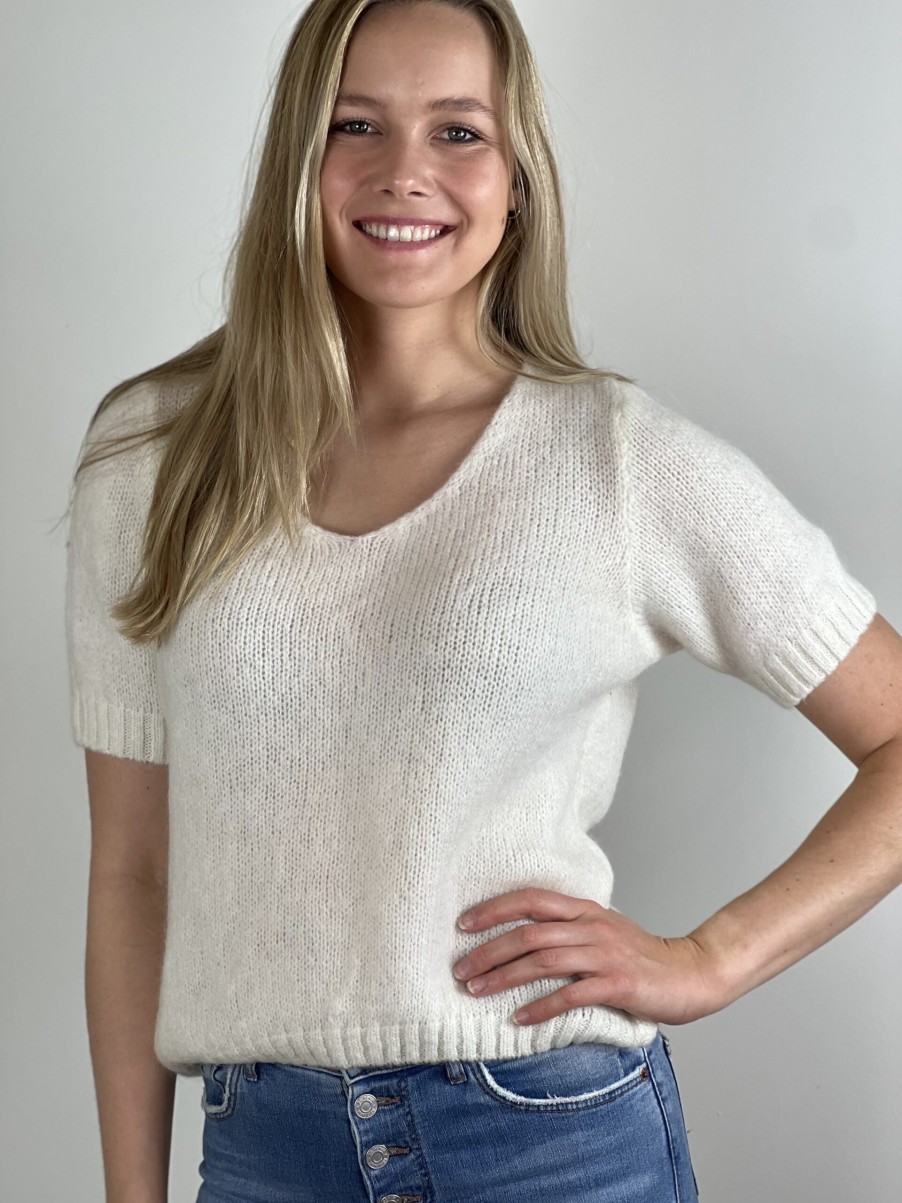 La Maison Knitwear | Short Sleeved Mohair V Neck Jumper - La Maison