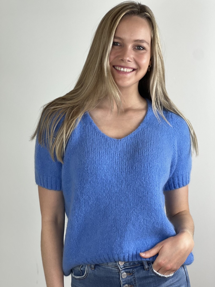 La Maison Knitwear | Short Sleeved Mohair V Neck Jumper - La Maison