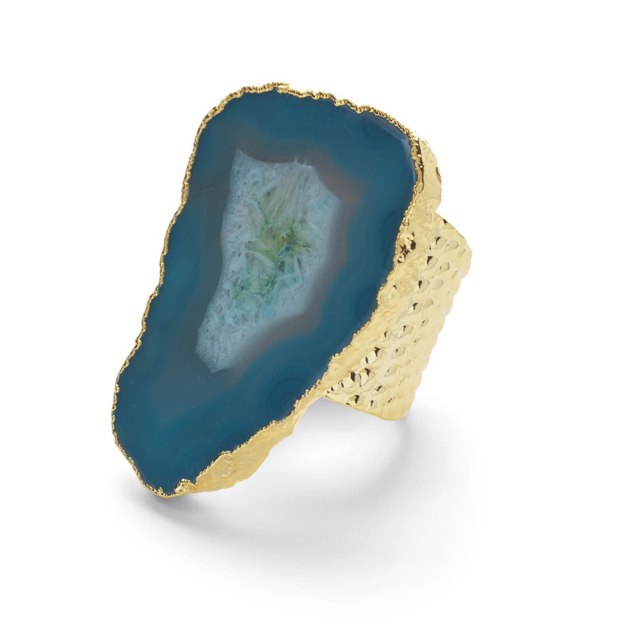 La Maison Rings | Ultra Mega Gemstone Gold Statement Adjustable Ring Ocean Blue - La Maison