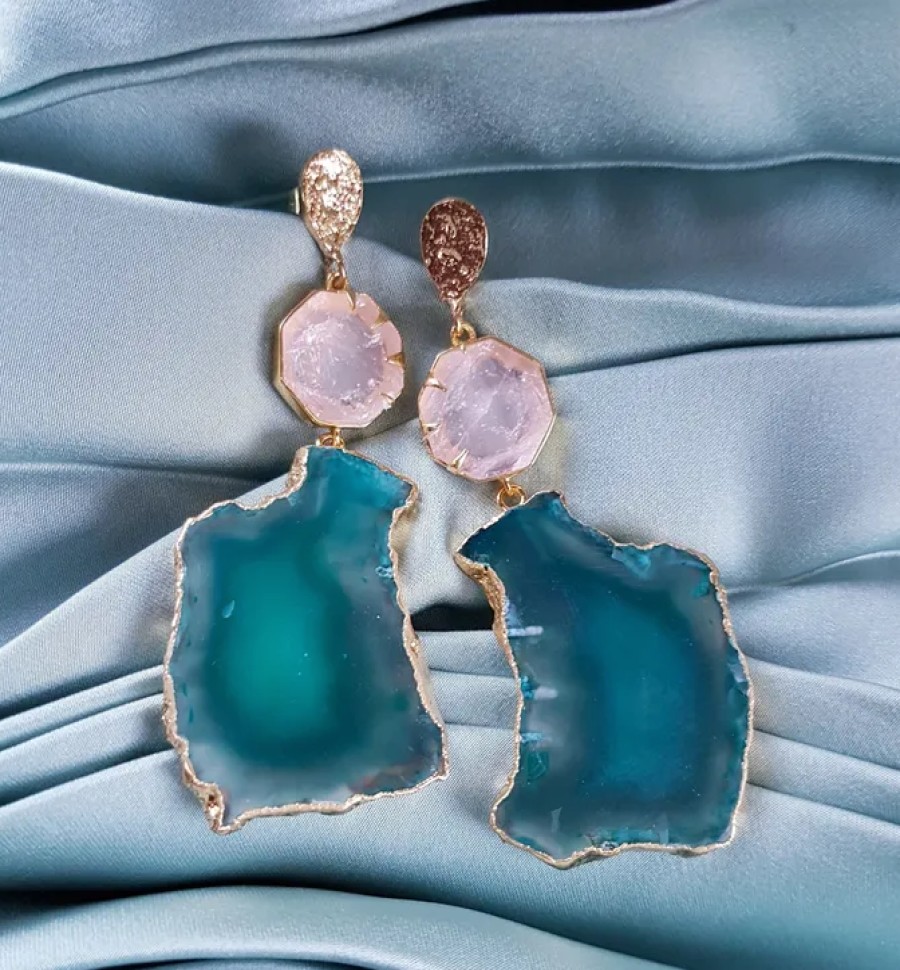 La Maison Earrings | Hold On Rose Quartz Gemstone Statement Earrings - La Maison