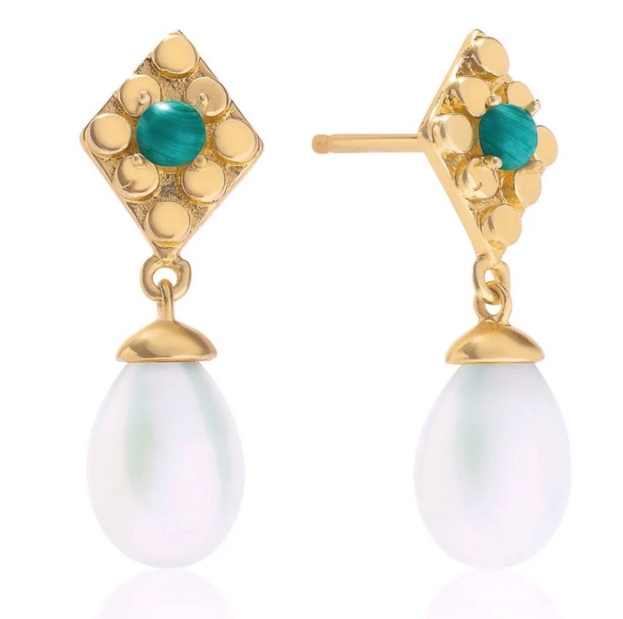 La Maison Earrings | Azuni Drop Pearl And Malachite Earrings - La Maison