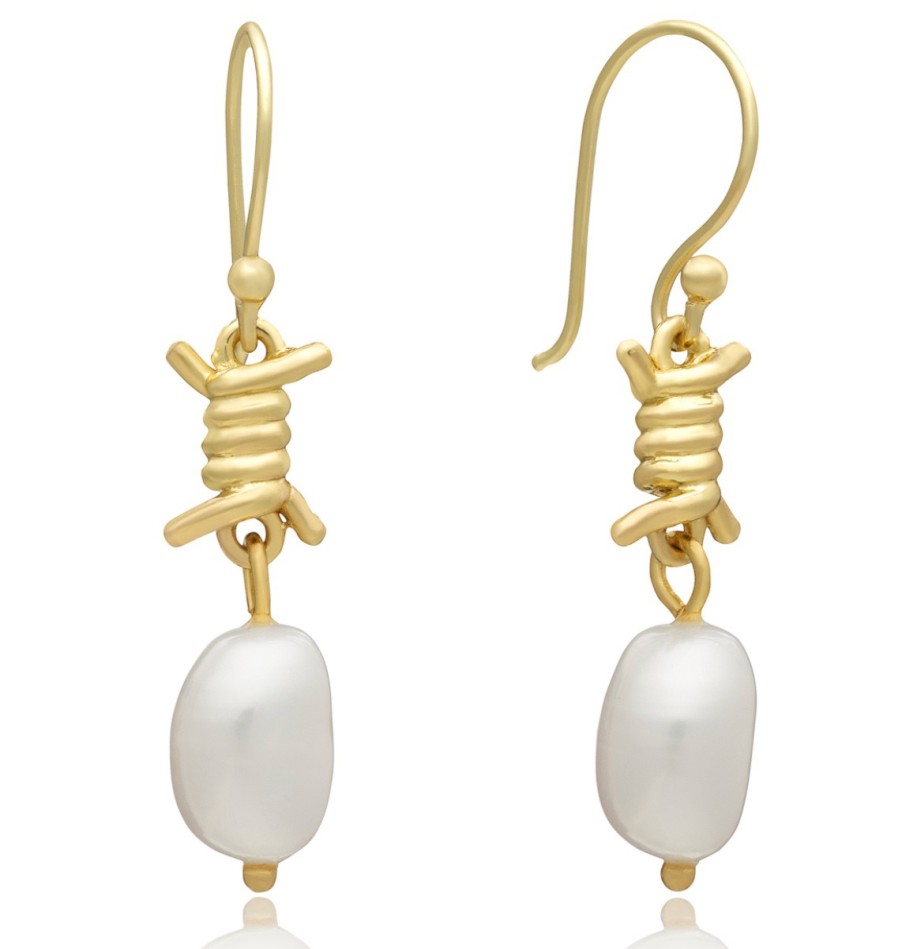 La Maison Earrings | Azuni Barbed Wire And Pearl Drop Earrings - La Maison