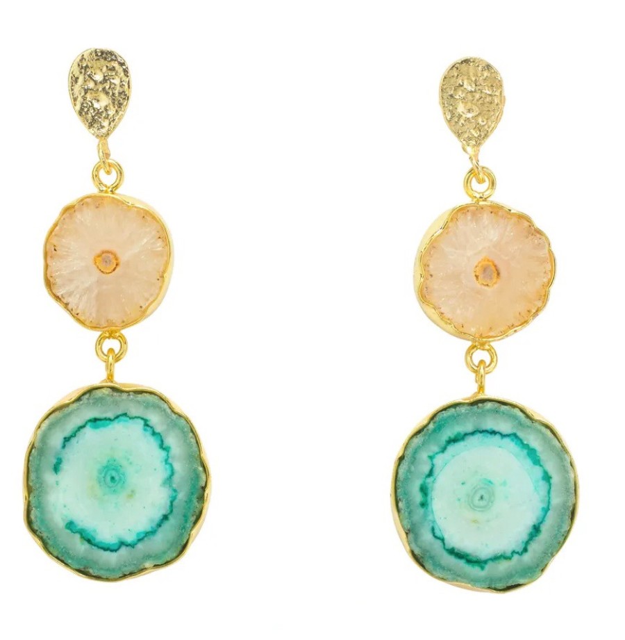 La Maison Earrings | So Solar Coral Green Quartz Earrings - La Maison