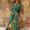 La Maison Dresses And Skirts | Sophia Alexia Emerald Leopard Ruffle Wrap Maxi Dress - La Maison