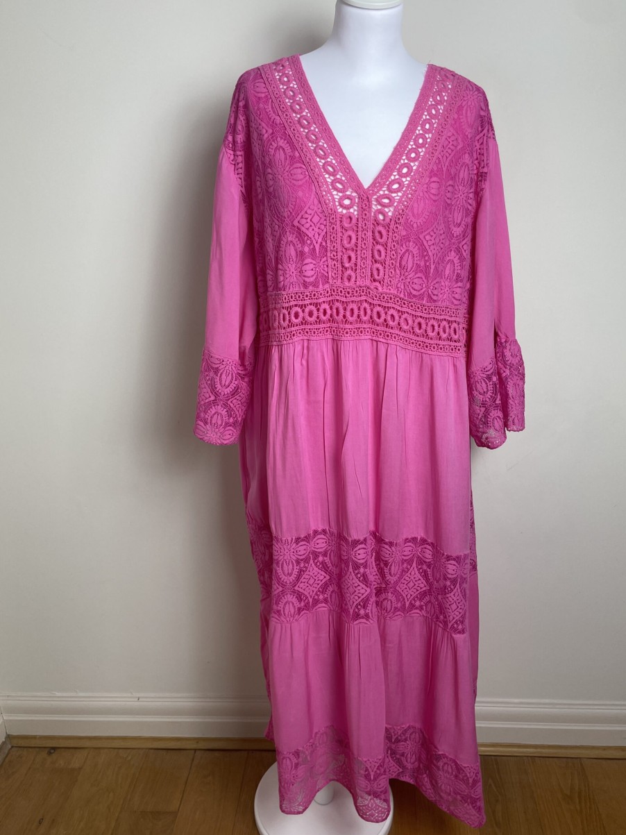 La Maison Dresses And Skirts | Fuschia Embroidery & Lace Tiered Maxi Dress - La Maison