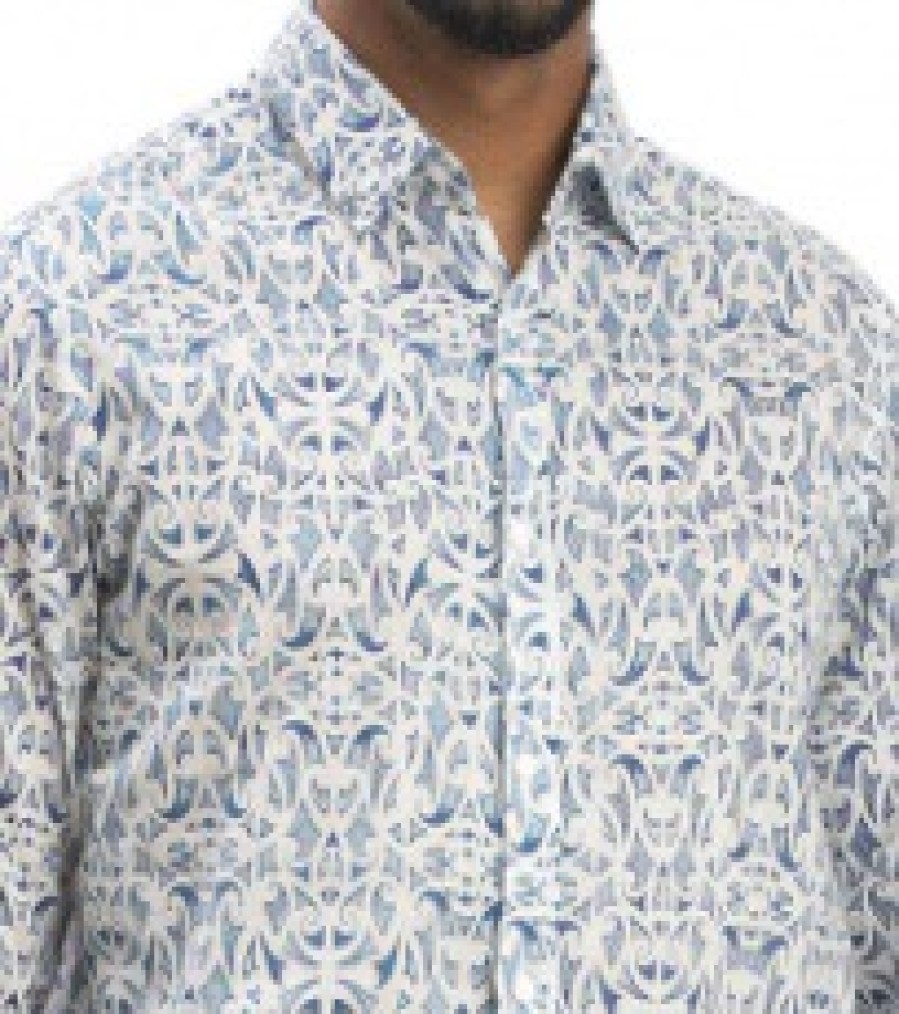 La Maison Men Shirts | Terre Rouge Blue Arabesque Long Sleeved Shirt - La Maison