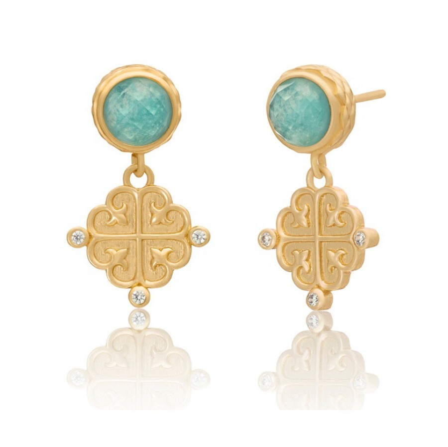 La Maison Earrings | Azuni Apollo Doublet Gem Studs With Gold Coins - La Maison