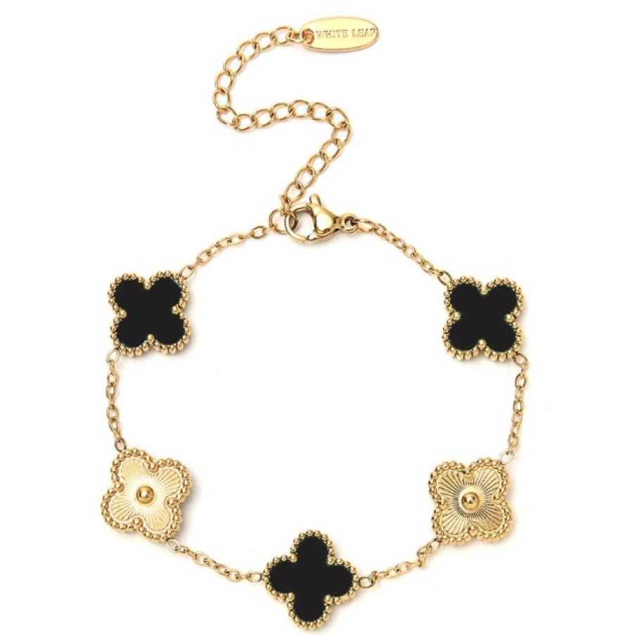 La Maison Bracelets | Envy Alternating Clover Bracelet In Black & Gold - La Maison