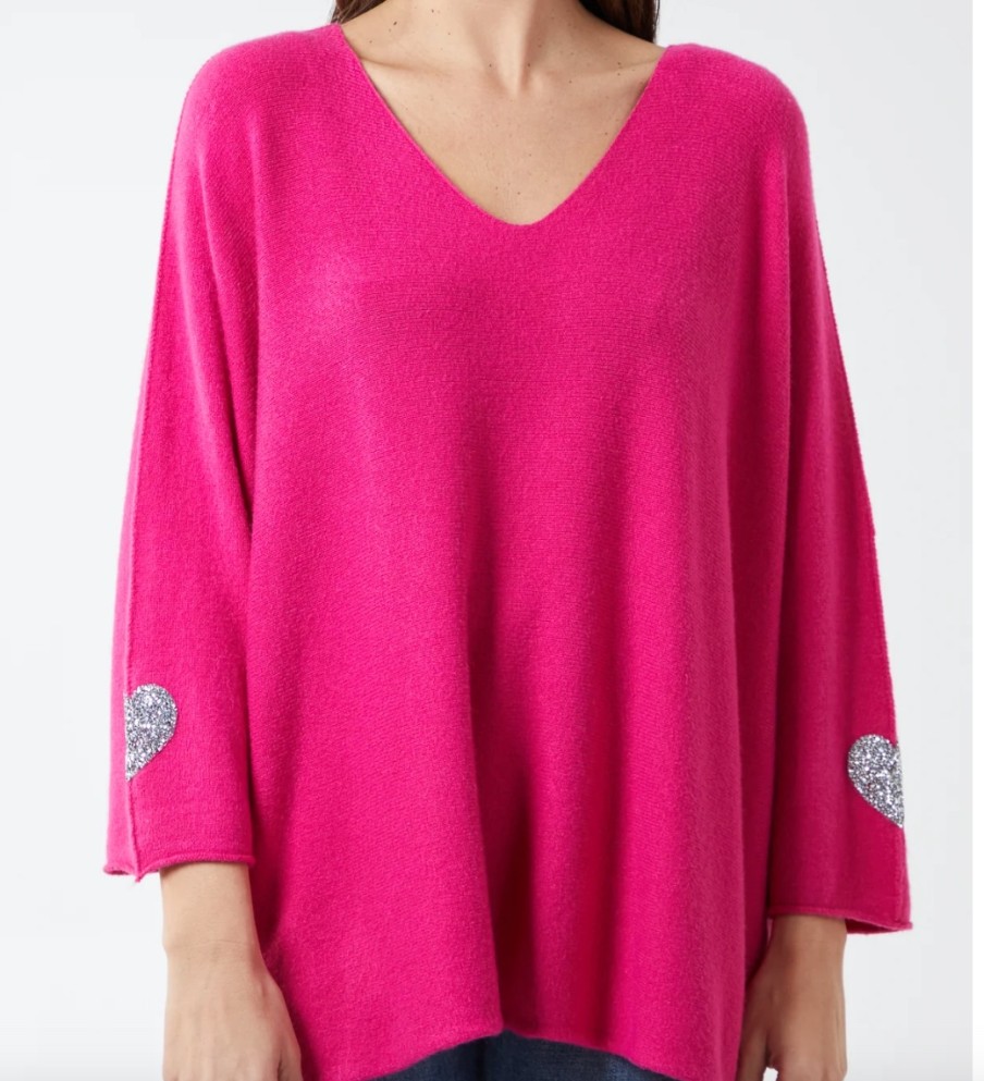 La Maison Knitwear | Appliqued Heart Sleeve V-Neck Jumper (In A Variety Of Colours) - La Maison