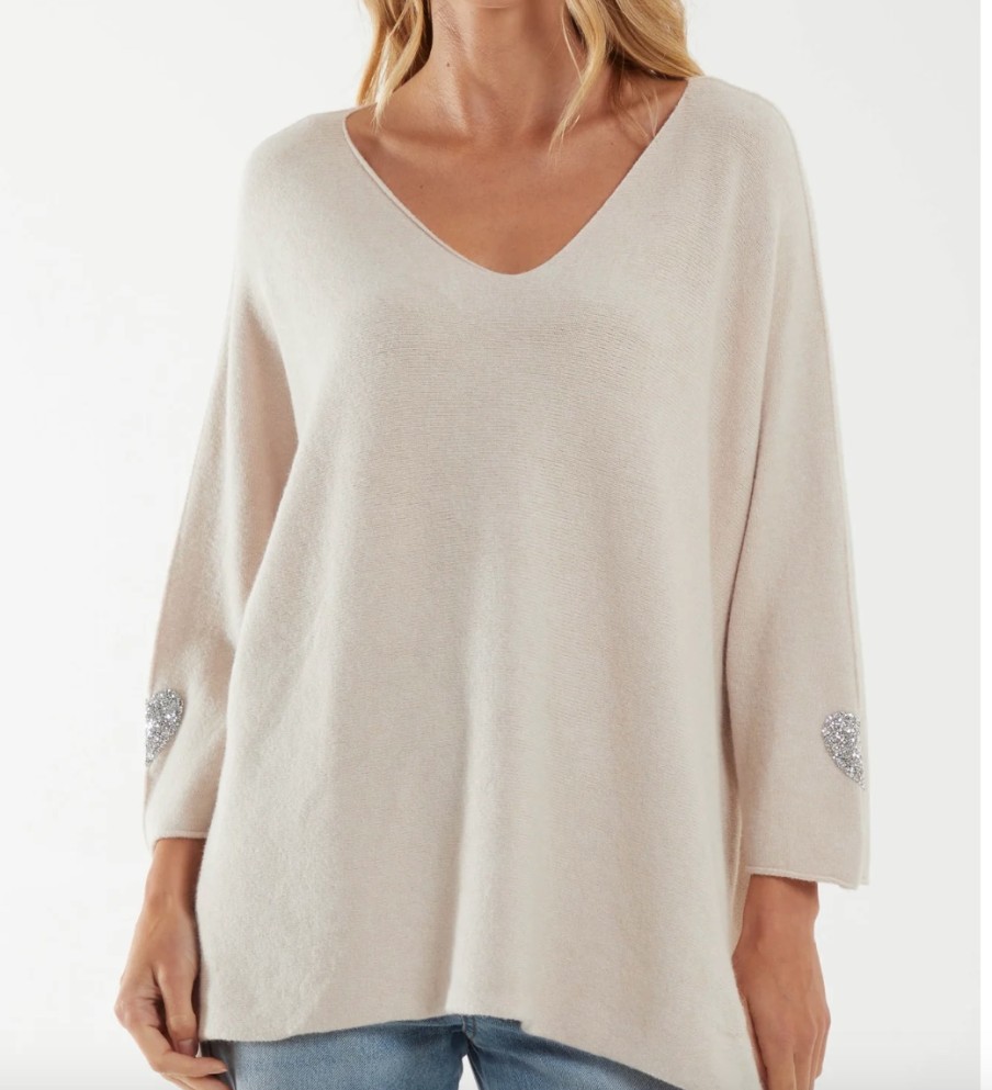 La Maison Knitwear | Appliqued Heart Sleeve V-Neck Jumper (In A Variety Of Colours) - La Maison