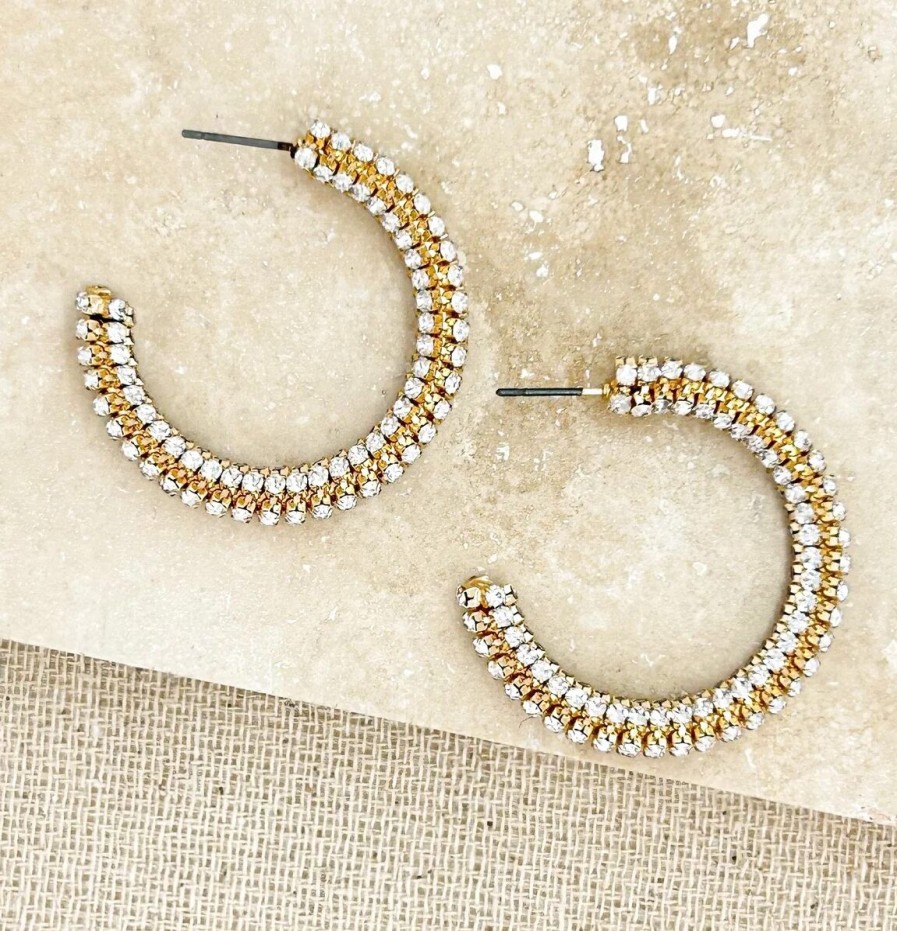 La Maison Earrings | Gold And Diamante Loop Earrings - La Maison