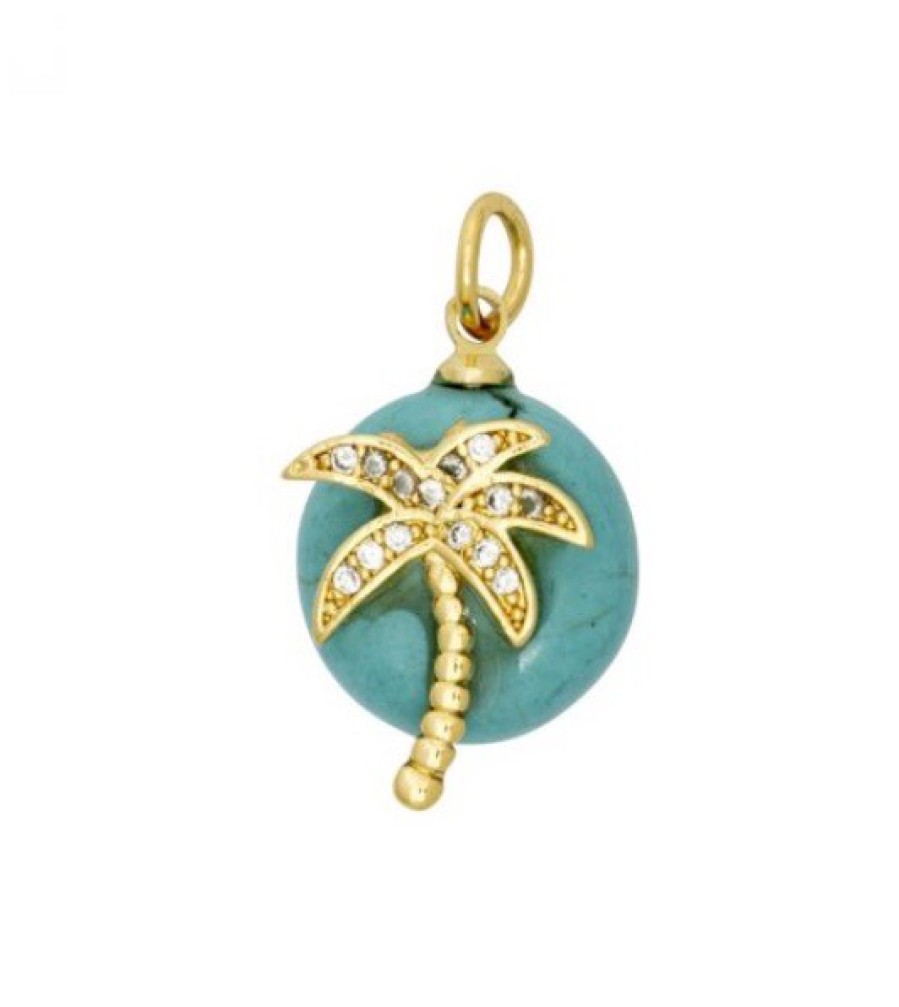 La Maison Necklaces | Turquoise Button Charm With Cubic Zirconia In Or La Maison