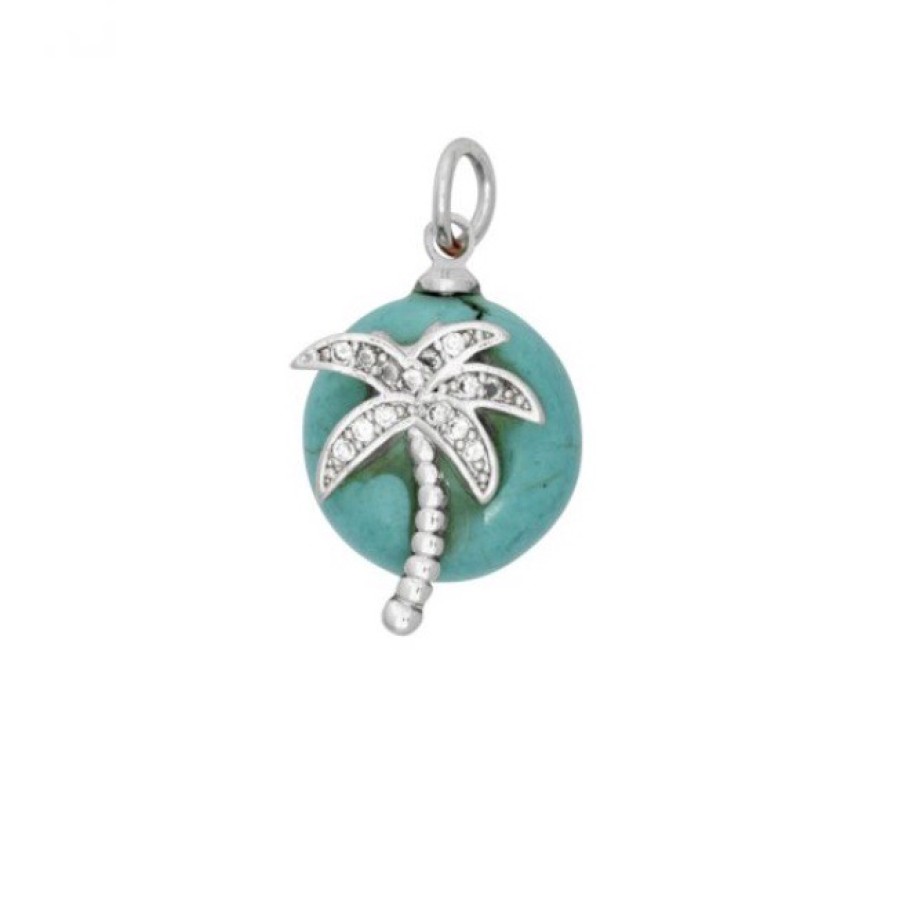 La Maison Necklaces | Turquoise Button Charm With Cubic Zirconia In Or La Maison