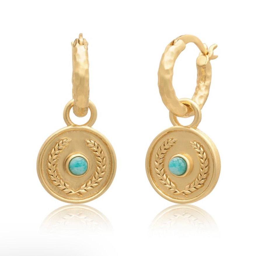 La Maison Earrings | Azuni Kotinos Olive Wreath Coin And Hoop Earrings: Amazonite - La Maison