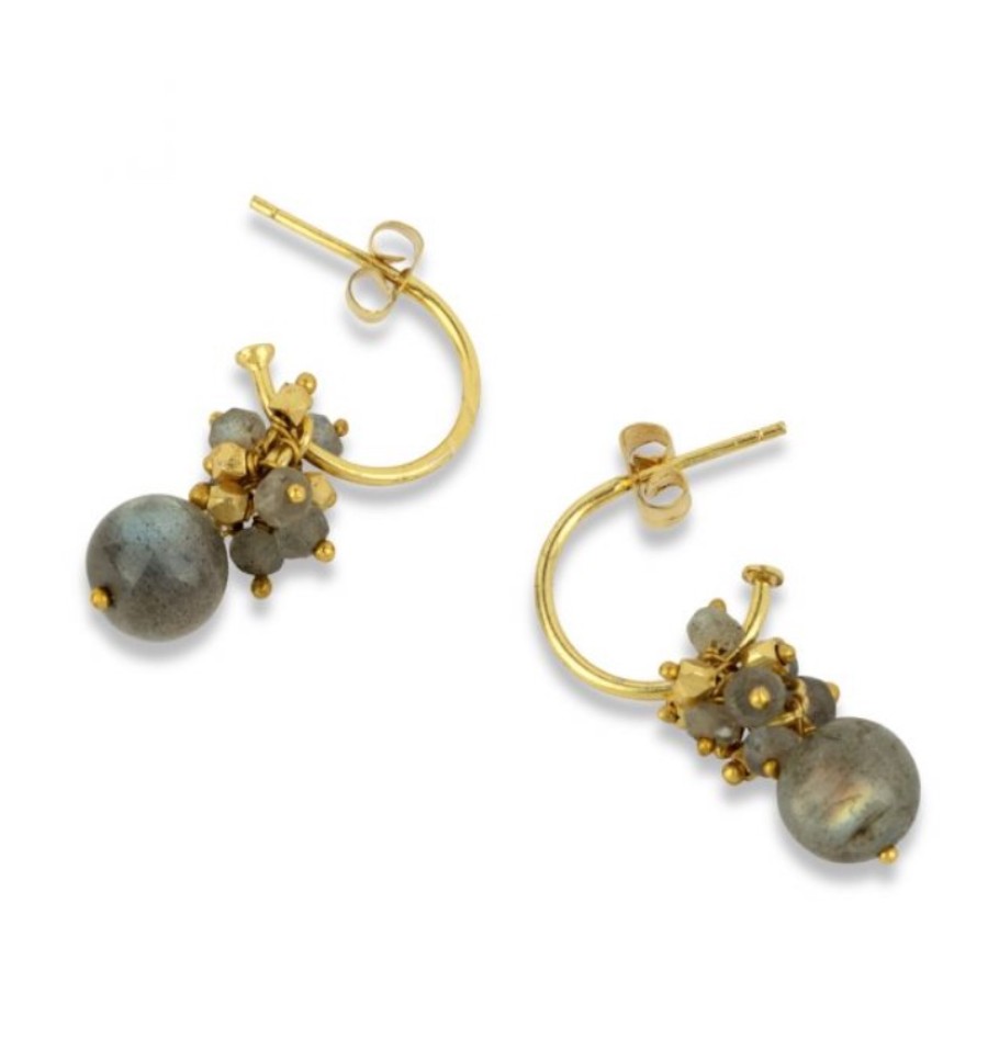 La Maison Earrings | Hollie Hoop Earrings With Labradorite Gemstone Bead Cluster - La Maison