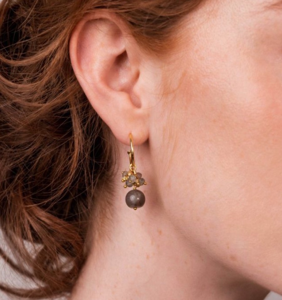 La Maison Earrings | Hollie Hoop Earrings With Labradorite Gemstone Bead Cluster - La Maison