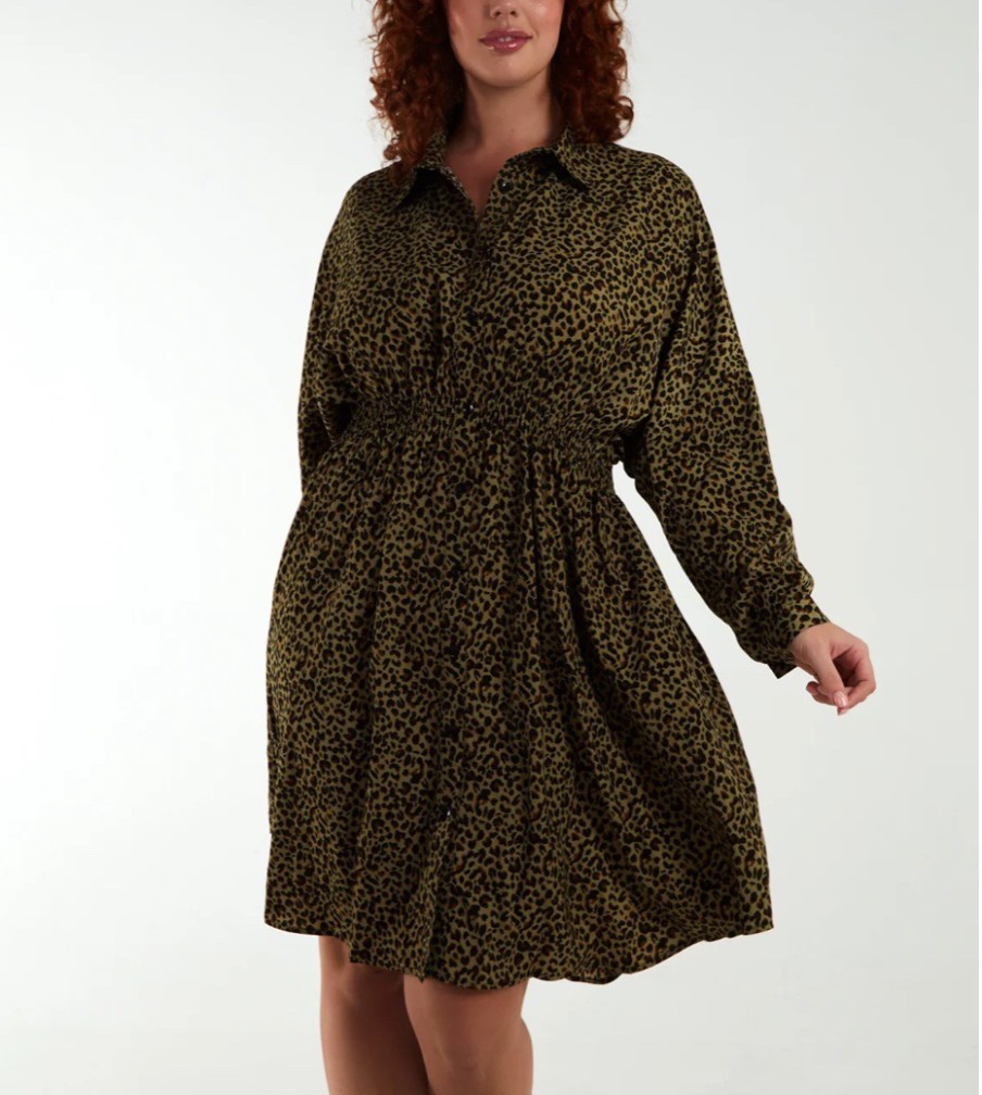 La Maison Dresses And Skirts | Curve Cheetah Print Shirred Waist Shirt Dress - La Maison