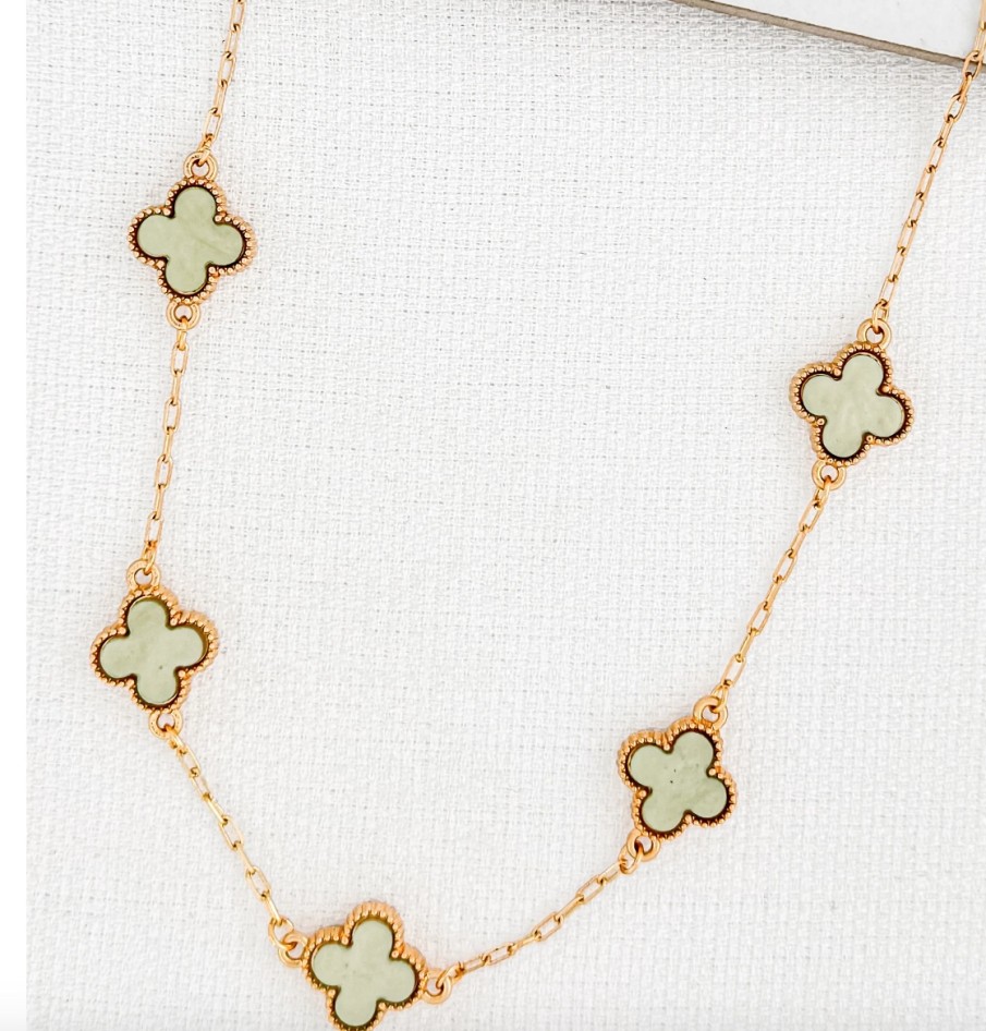 La Maison Necklaces | Envy Short Green Necklace With Diamante Fleurs - La Maison