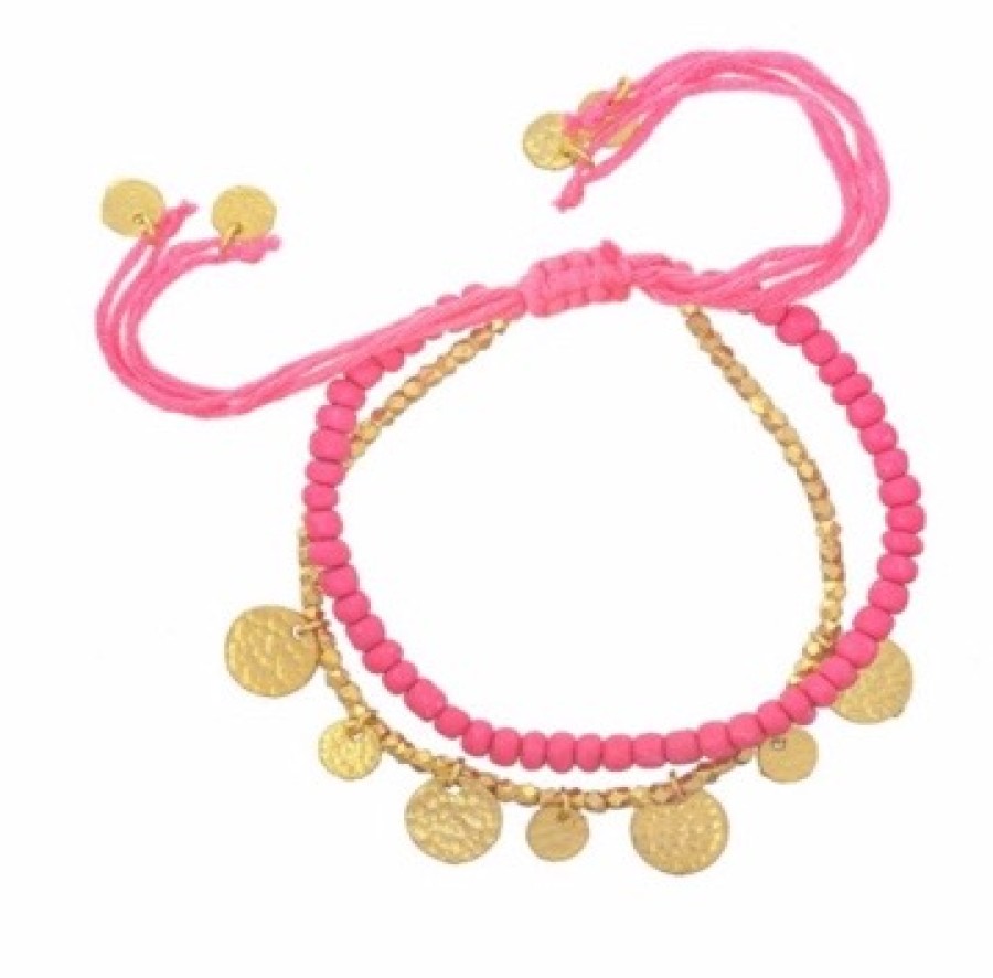 La Maison Bracelets | Cleo Bracelet In Pink With Gold Discs - La Maison