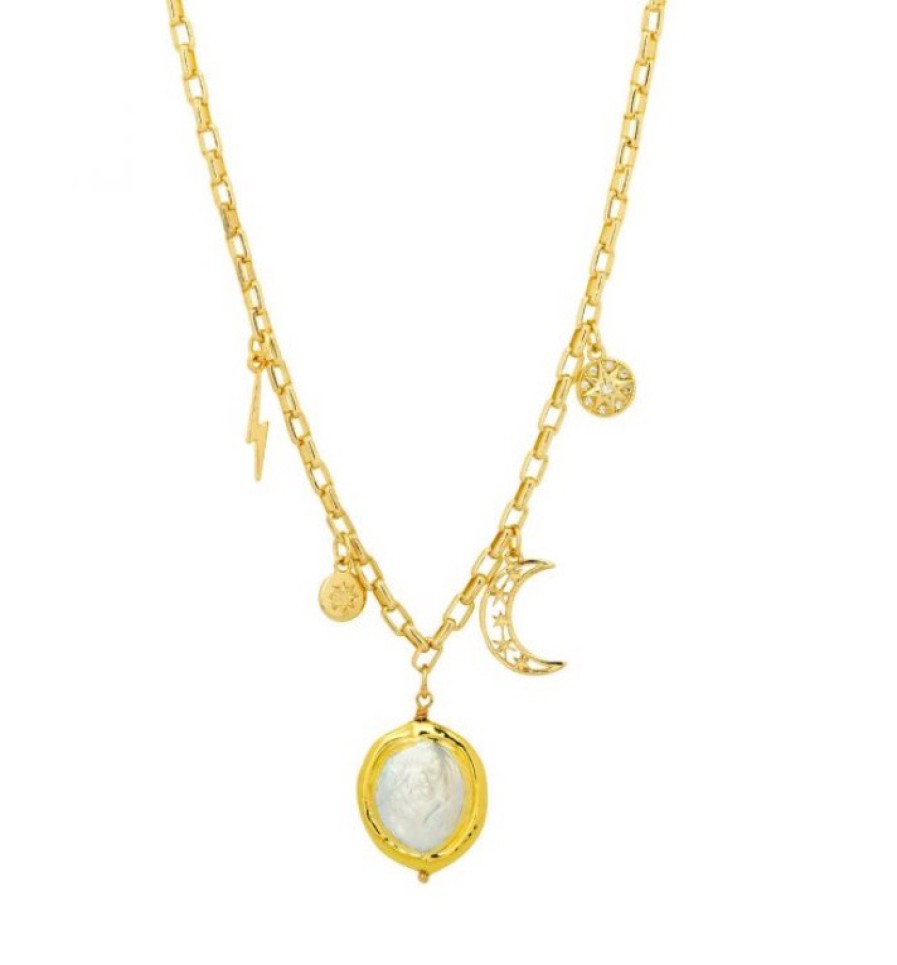 La Maison Necklaces | Dion Charm Necklace In Gold And Pearl - La Maison