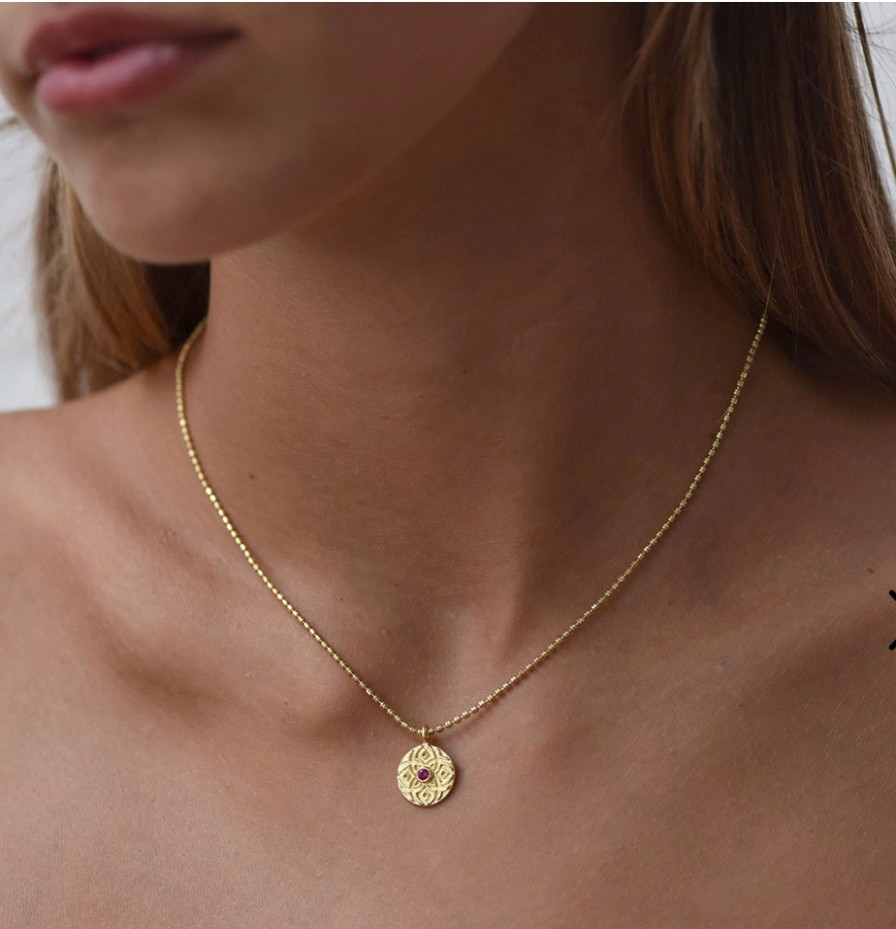 La Maison Necklaces | Azuni Pantheon Gold Coin Pendant With Pink Zircon - La Maison