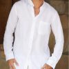 La Maison Men Shirts | Aspiga Men'S Nehru Collar White Linen Shirt - La Maison