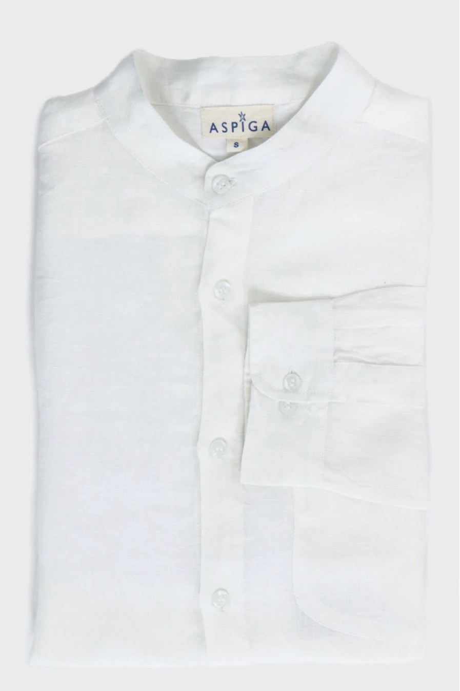 La Maison Men Shirts | Aspiga Men'S Nehru Collar White Linen Shirt - La Maison